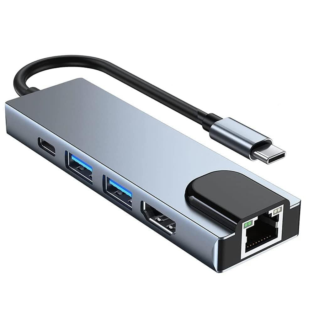 [4567] Buerotika 5-in-1 Type-C Converter – HDMI 4K, LAN, USB 3.0 & Power Delivery | 52177